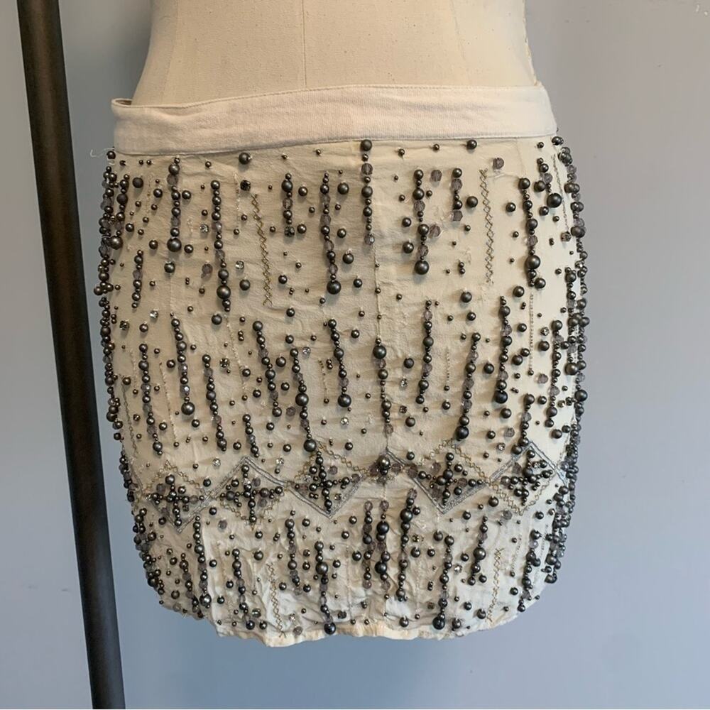 Gryphon Cream Mini Skirt with Black Beaded Embellishment